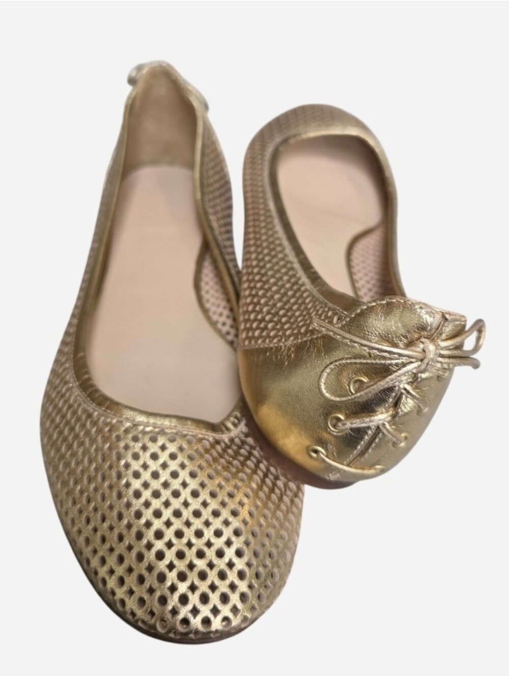 J. Crew Quorra Metallic Gold Leather Perforated Ballet Flats Made In Italy, 8.5